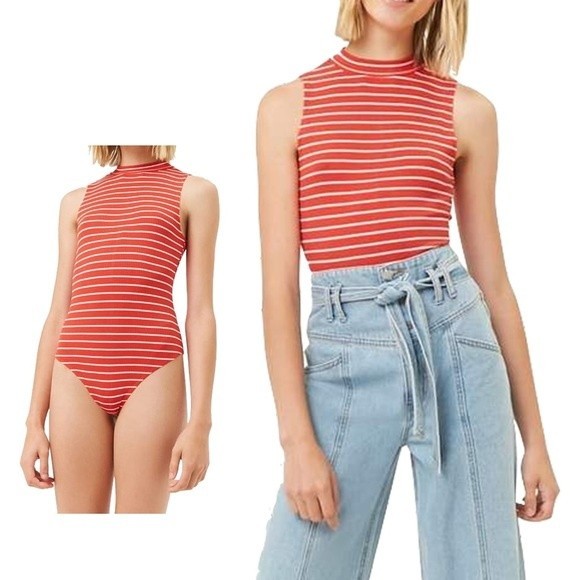 Forever 21 Ribbed Striped Mock Neck Bodysuit - Picture 1 of 4